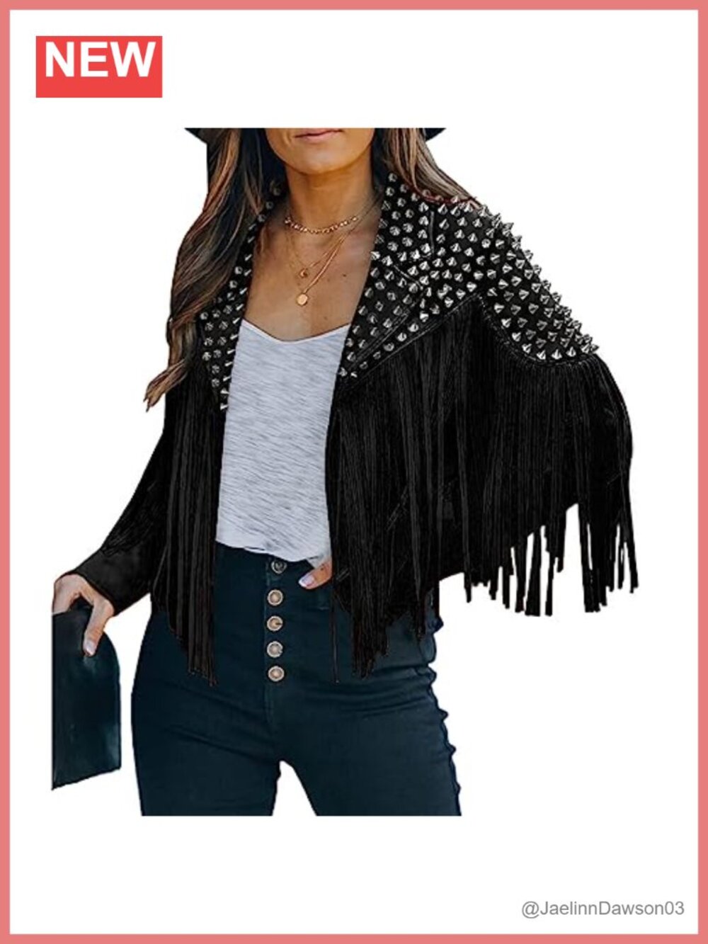 Women's Faux Leather Moto Jacket Tassel Rivet Short Aviator
